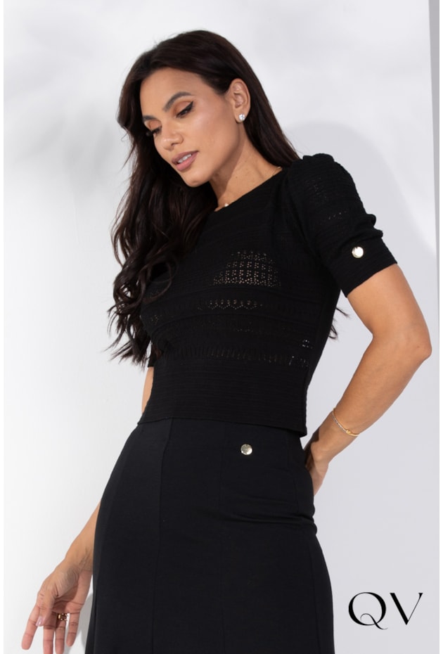 BLUSA TRICOT RENDADO PRETO - LEKAZIS BLUSA TRICOT RENDADO PRETO - LEKAZIS