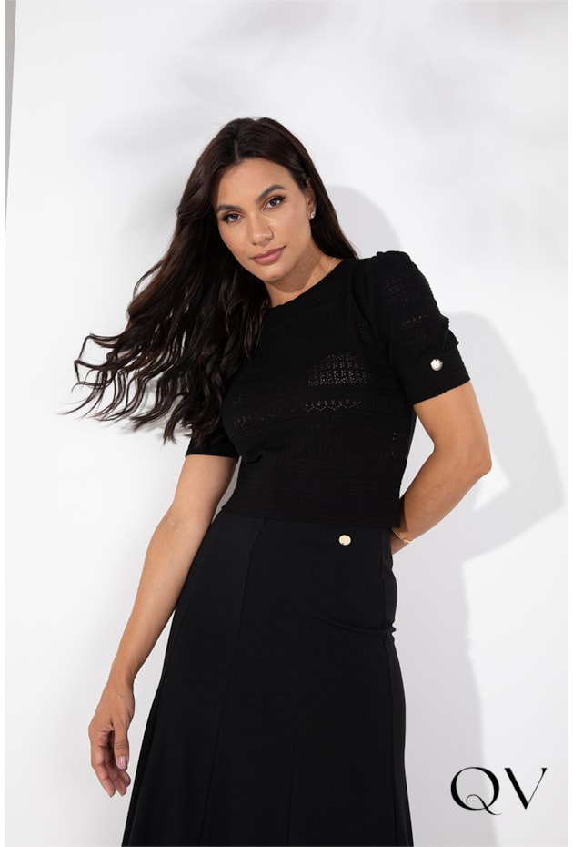BLUSA TRICOT RENDADO PRETO - LEKAZIS BLUSA TRICOT RENDADO PRETO - LEKAZIS