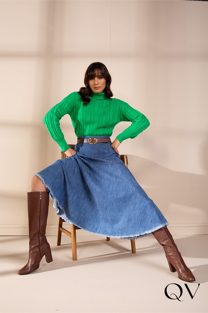Blusa Tricot Verde Bandeira Lekazis Moda Executiva Feminina - QVestido