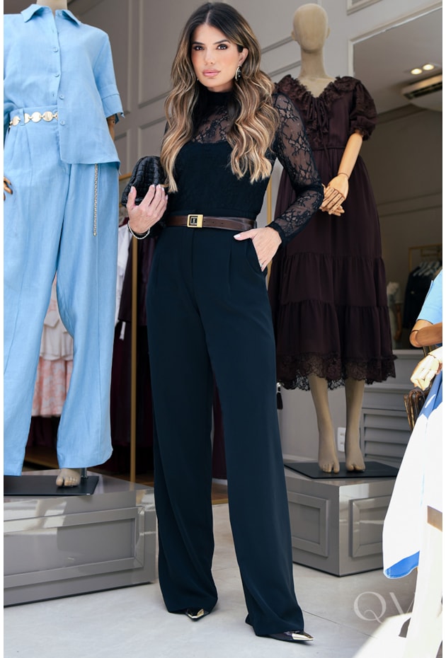 BLUSA TULE BORDADO EM RENDA PRETO - LUZIA FAZZOLLI