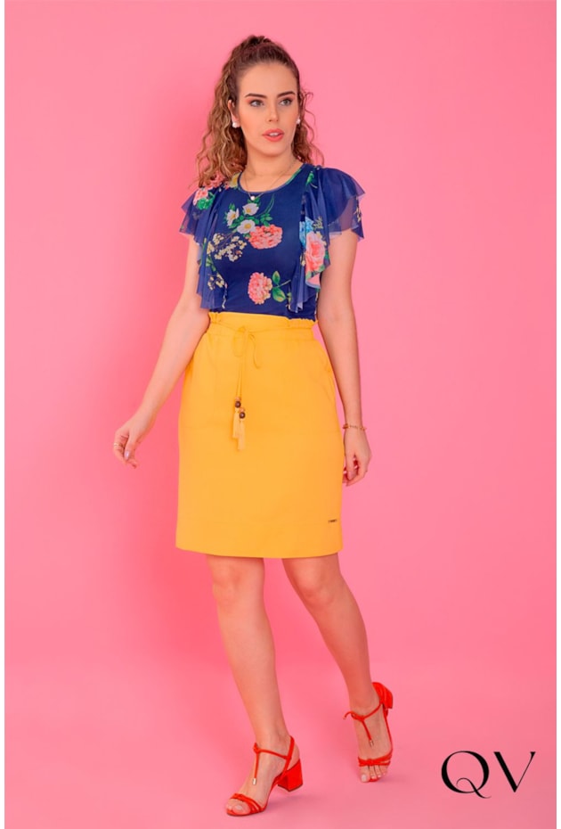 BLUSA TULE DECOTE REDONDO FLORAL AZUL - PURO SHARMY BLUSA TULE DECOTE REDONDO FLORAL AZUL - PURO SHARMY