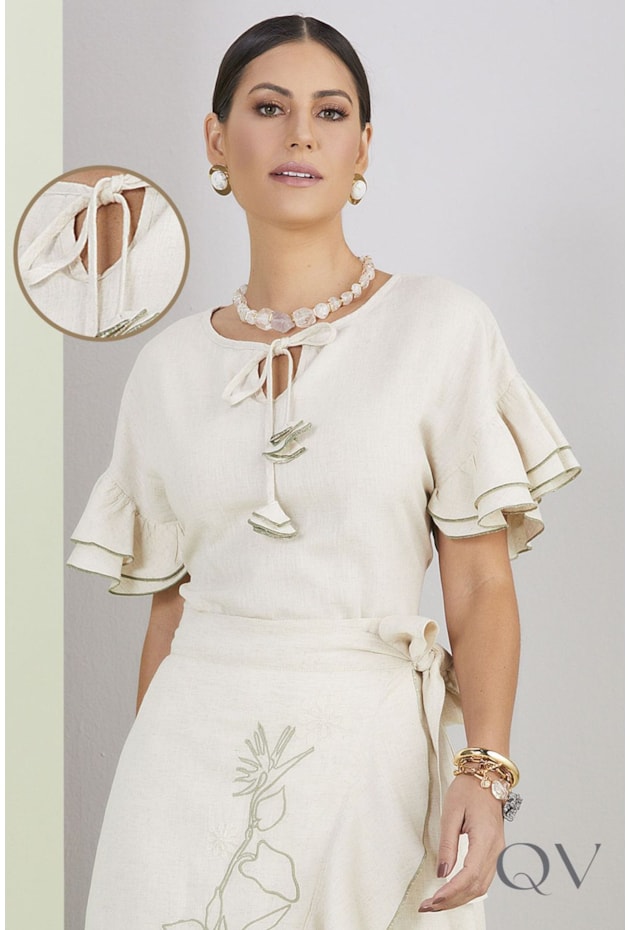 BLUSA VISCOLINHO BABADOS BEGE - TITANIUM JEANS BLUSA VISCOLINHO BABADOS BEGE - TITANIUM JEANS