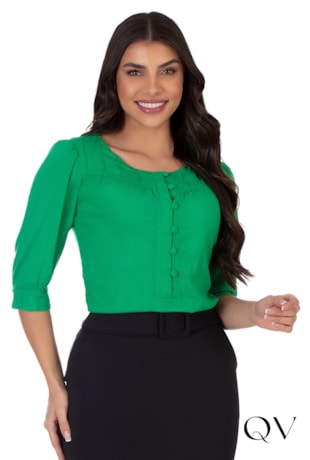 BLUSA VISCOLINHO COM PREGAS VERDE - HAPUK