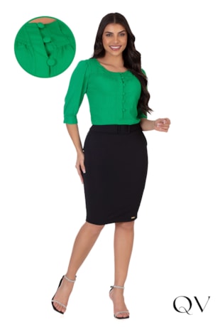 BLUSA VISCOLINHO COM PREGAS VERDE - HAPUK