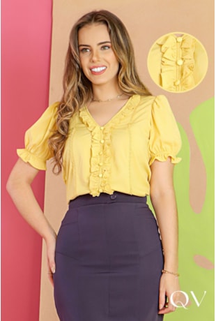 BLUSA VISCOSE COM MANGA PRINCESA AMARELO - PURO SHARMY