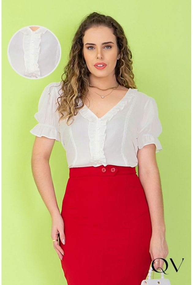 BLUSA VISCOSE COM MANGA PRINCESA OFF WHITE - PURO SHARMY BLUSA VISCOSE COM MANGA PRINCESA OFF WHITE - PURO SHARMY