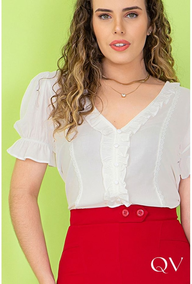 BLUSA VISCOSE COM MANGA PRINCESA OFF WHITE - PURO SHARMY