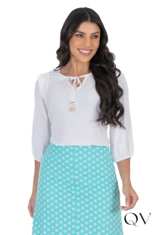 Produto BLUSA VISCOSE DETALHE LASTEX BRANCO - HAPUK