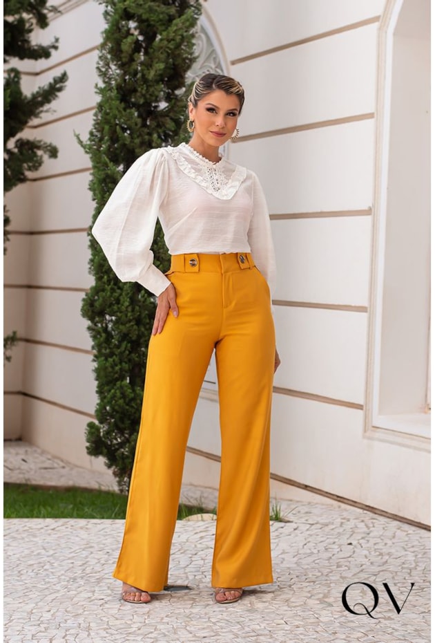 BLUSA VISCOSE MANGA BUFANTE COM ENTREMEIOS OFF WHITE - EVA BELLA BLUSA VISCOSE MANGA BUFANTE COM ENTREMEIOS OFF WHITE - EVA BELLA