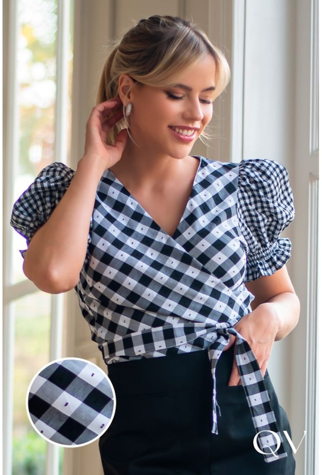 BLUSA VISCOSE TRANSPASSADA XADREZ P&B - LUZIA FAZZOLLI BLUSA VISCOSE TRANSPASSADA XADREZ P&B - LUZIA FAZZOLLI