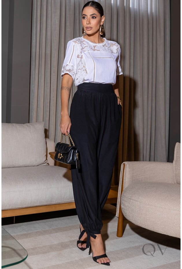 CALÇA ALADIN EM ALFAIATARIA PRETO - LUZIA FAZZOLLI