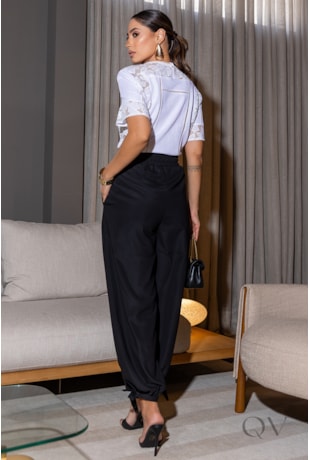 CALÇA ALADIN EM ALFAIATARIA PRETO - LUZIA FAZZOLLI