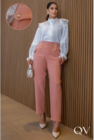 CALÇA ALFAIATARIA COM BARRA FLARE ROSE - LUZIA FAZZOLLI