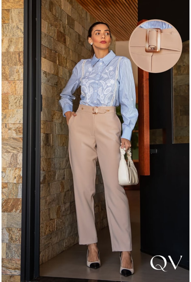 CALÇA ALFAIATARIA DETALHE CÓS BEGE - LUZIA FAZZOLLI CALÇA ALFAIATARIA DETALHE CÓS BEGE - LUZIA FAZZOLLI