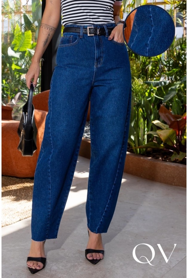CALÇA BALLOON EM JEANS AZUL ESCURO - LUZIA FAZZOLLI