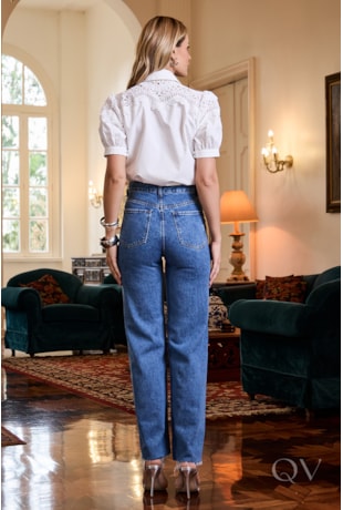 CALÇA BORDADA EM JEANS ESCURO - LUZIA FAZZOLLI