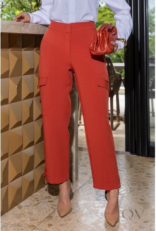 CALÇA CARGO SLIM EM ALFAIATARIA TERRACOTA - LUZIA FAZZOLLI