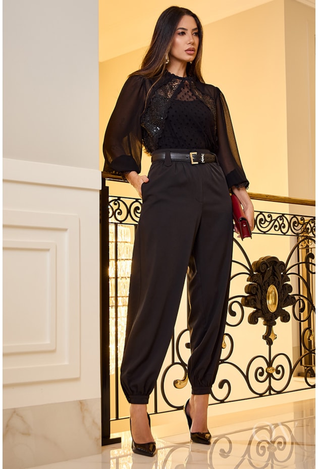 CALÇA COM BOLSOS ALADIN EM ALFAIATARIA PRETO - LUZIA FAZZOLLI