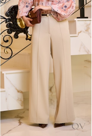 CALÇA COM CINTO EM ALFAIATARIA BEGE - LUZIA FAZZOLLI