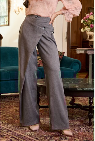 CALÇA CÓS COM TRANSPASSADO EM ALFAIATARIA MESCLA - LUZIA FAZZOLLI