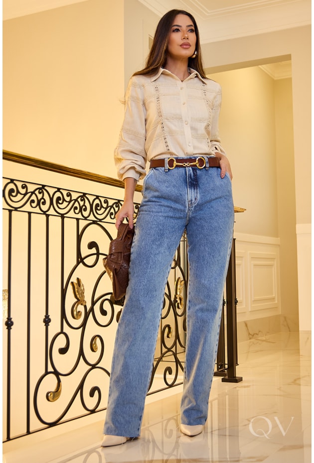 CALÇA EM ALFAIATARIA JEANS - LUZIA FAZZOLLI