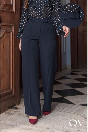 CALÇA EM ALFAIATARIA NERVURAS PRETO - LUZIA FAZZOLLI