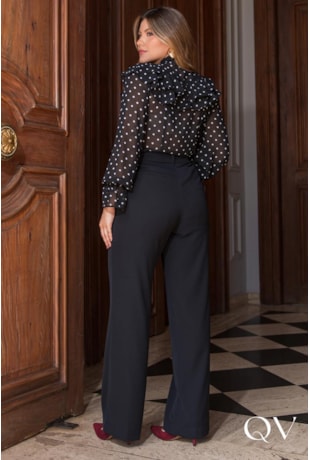 CALÇA EM ALFAIATARIA NERVURAS PRETO - LUZIA FAZZOLLI