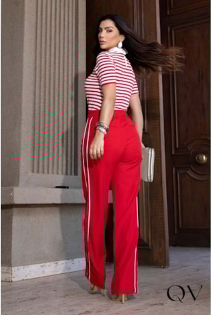 CALÇA EM CREPE COM VIVOS LATERAL VERMELHO - LUZIA FAZZOLLI CALÇA EM CREPE COM VIVOS LATERAL VERMELHO - LUZIA FAZZOLLI