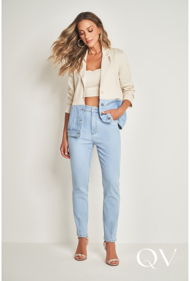 CALÇA EM JEANS CLARO - DOCE TRAMA