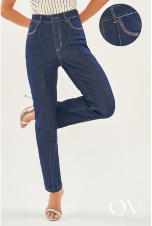 CALÇA EM JEANS COM ELASTANO ESCURO - DOCE TRAMA