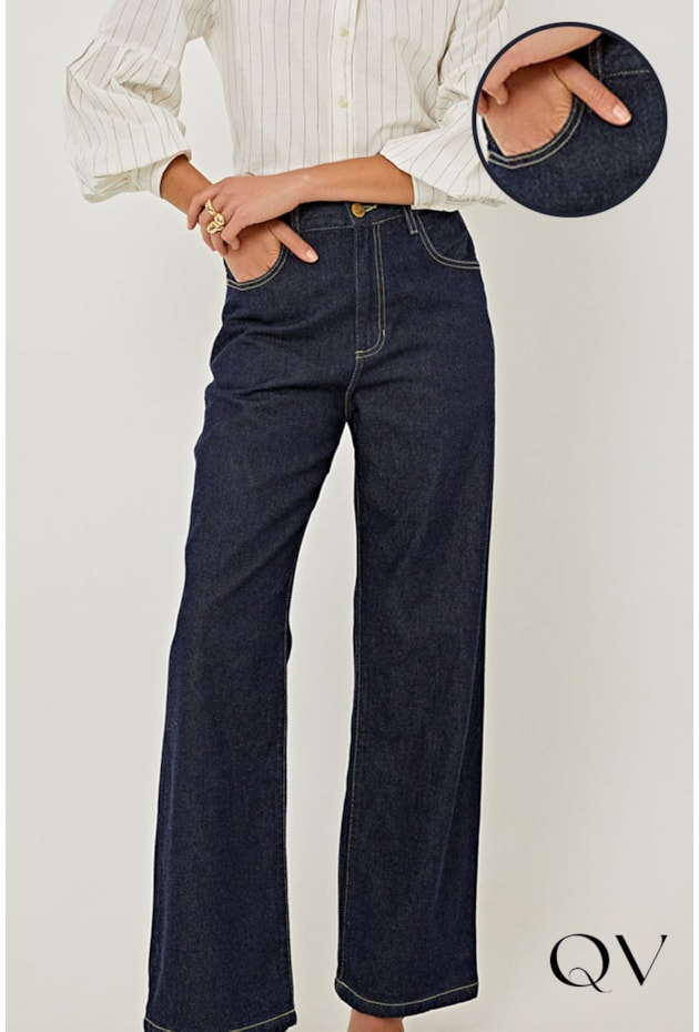 CALÇA EM JEANS PESPONTO AZUL ESCURO - LINDA DE MORRER