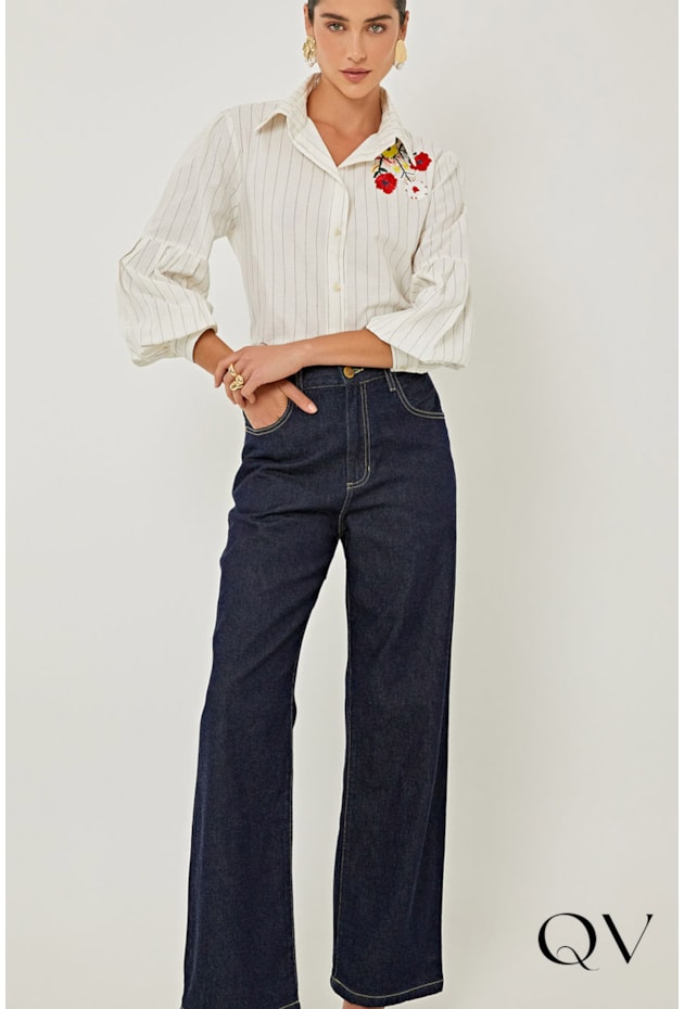 CALÇA EM JEANS PESPONTO AZUL ESCURO - LINDA DE MORRER