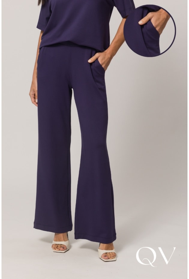 CALÇA EM MOLETINHO DE VISCOSE COM ELASTANO AZUL MARINHO - DOCE TRAMA