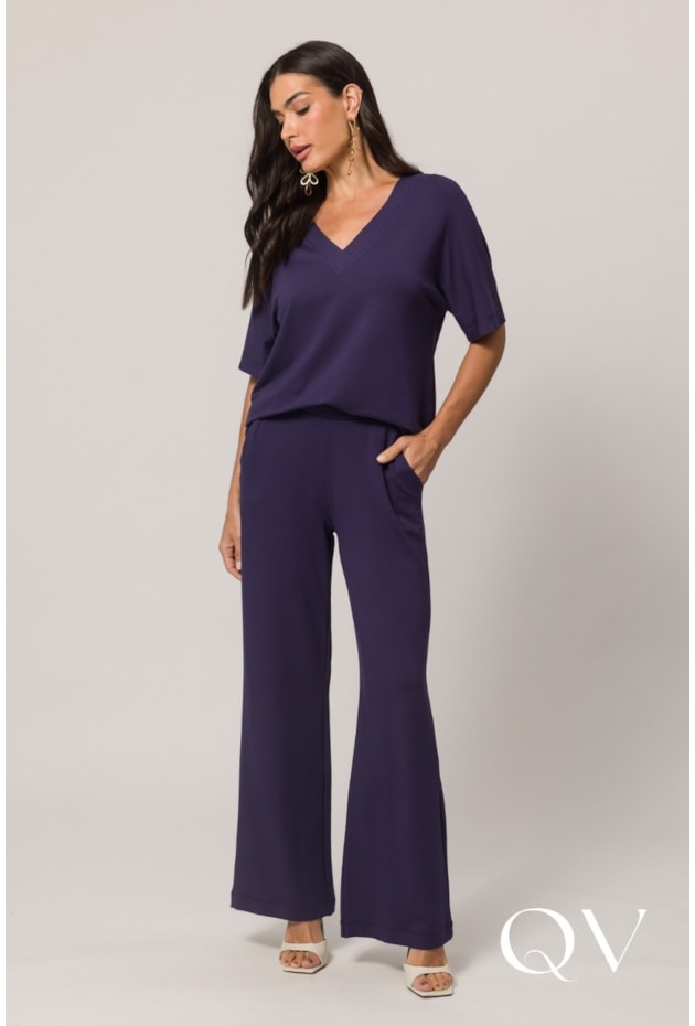 CALÇA EM MOLETINHO DE VISCOSE COM ELASTANO AZUL MARINHO - DOCE TRAMA