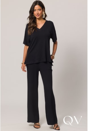 CALÇA EM MOLETINHO DE VISCOSE COM ELASTANO PRETO - DOCE TRAMA