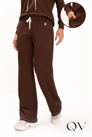 CALÇA EM MOLETOM COM VISCOSE MARROM - LEKAZIS