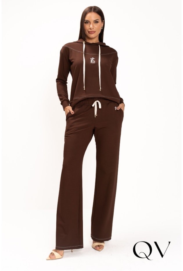 CALÇA EM MOLETOM COM VISCOSE MARROM - LEKAZIS