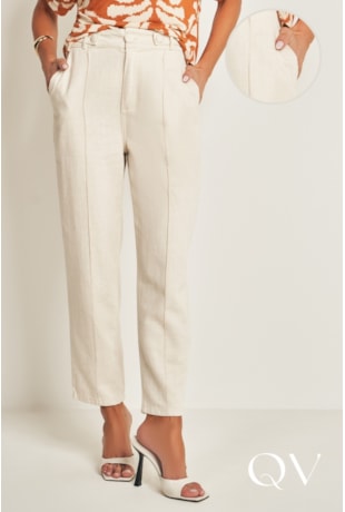 CALÇA EM SARJA LINHO NATURAL - DOCE TRAMA
