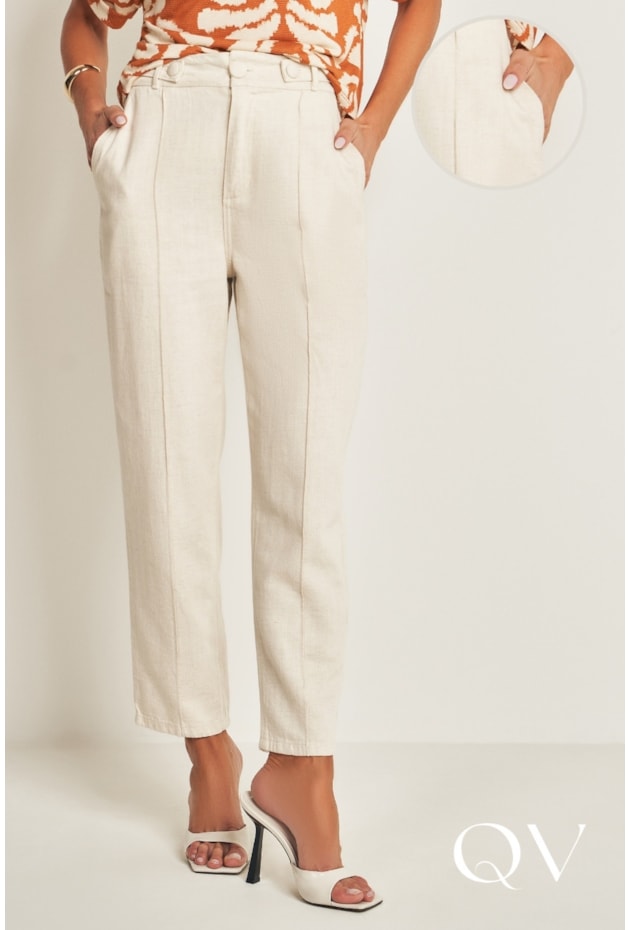 CALÇA EM SARJA LINHO NATURAL - DOCE TRAMA