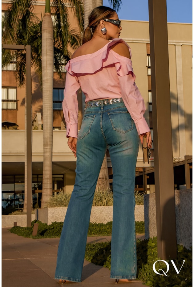 CALÇA FLARE EM JEANS AZUL - LUZIA FAZZOLLI