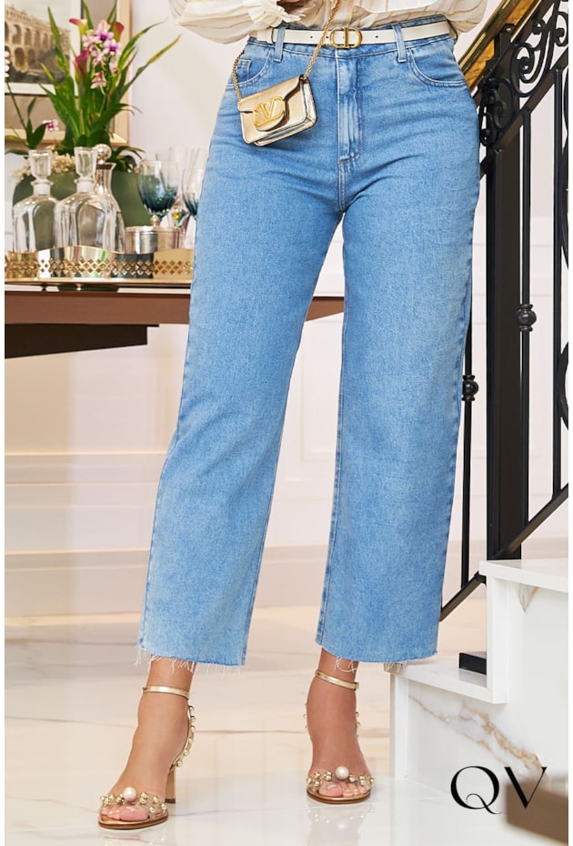 CALÇA JEANS COM DETALHE BROCHE - LUZIA FAZZOLLI CALÇA JEANS COM DETALHE BROCHE - LUZIA FAZZOLLI