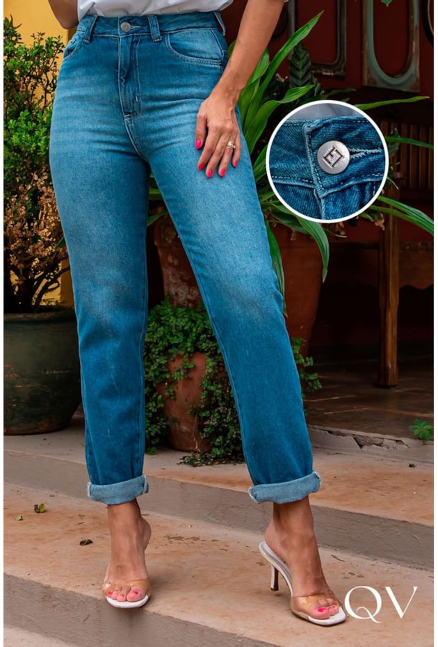 CALÇA JEANS COM PASSANTES - LUZIA FAZZOLLI