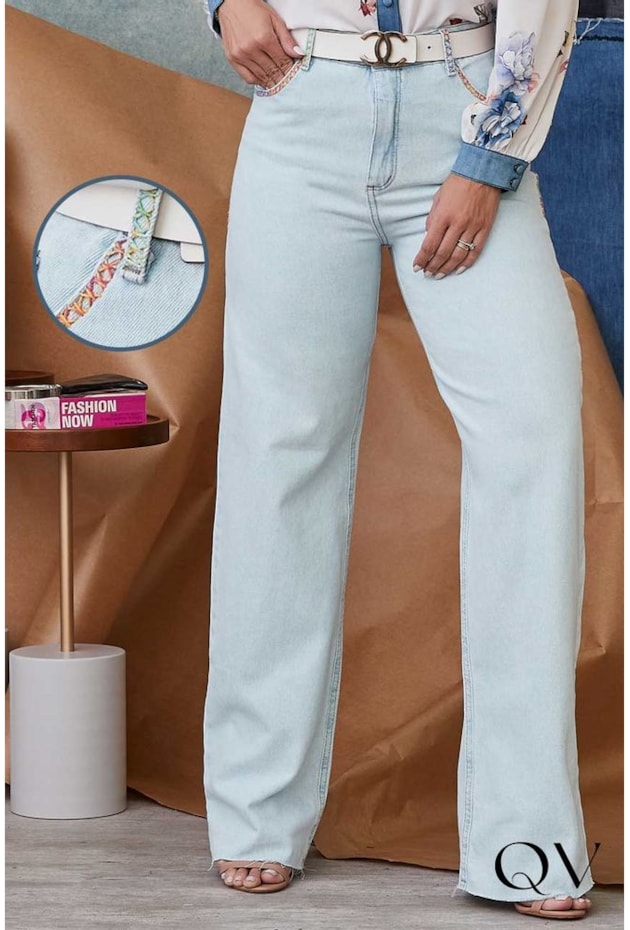 CALÇA JEANS WIDE LEG LAVAGEM CLARA - LUZIA FAZZOLLI