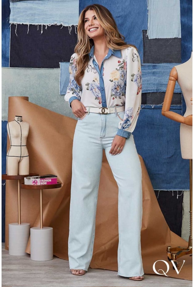 CALÇA JEANS WIDE LEG LAVAGEM CLARA - LUZIA FAZZOLLI CALÇA JEANS WIDE LEG LAVAGEM CLARA - LUZIA FAZZOLLI