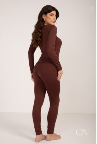 CALÇA LEGGING TÉRMICA EM MALHA MARROM - LEKAZIS