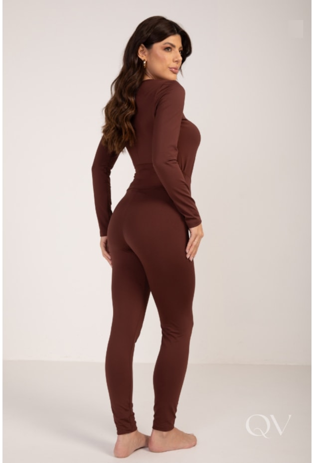 CALÇA LEGGING TÉRMICA EM MALHA MARROM - LEKAZIS