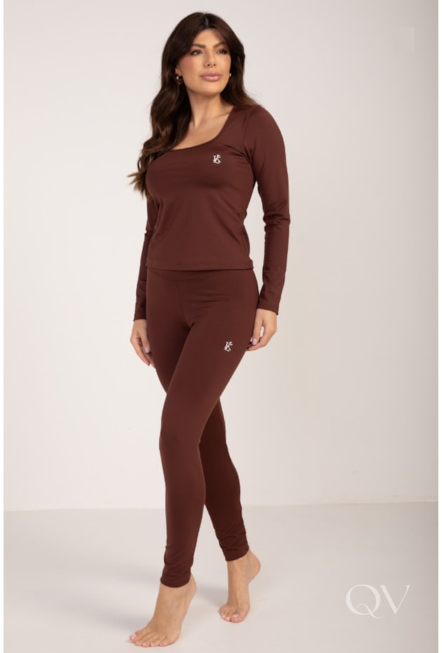 CALÇA LEGGING TÉRMICA EM MALHA MARROM - LEKAZIS