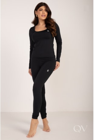 CALÇA LEGGING TÉRMICA EM MALHA PRETO - LEKAZIS