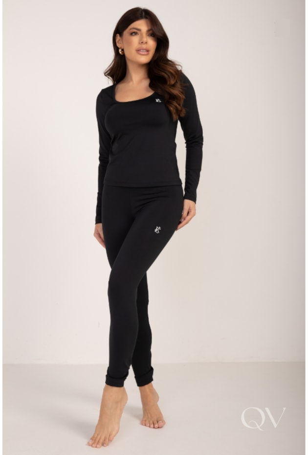 CALÇA LEGGING TÉRMICA EM MALHA PRETO - LEKAZIS