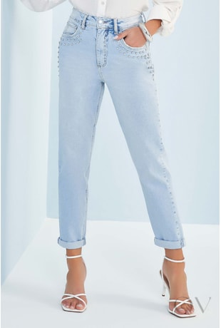 CALÇA MOM LAVANDA EM JEANS COM ELASTANO JEANS CLARO - DOCE TRAMA CALÇA MOM LAVANDA EM JEANS COM ELASTANO JEANS CLARO - DOCE TRAMA